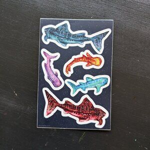 4"x6" Vinyl Sticker Sheet: Whale Sharks Colorful adult and baby whale sharks